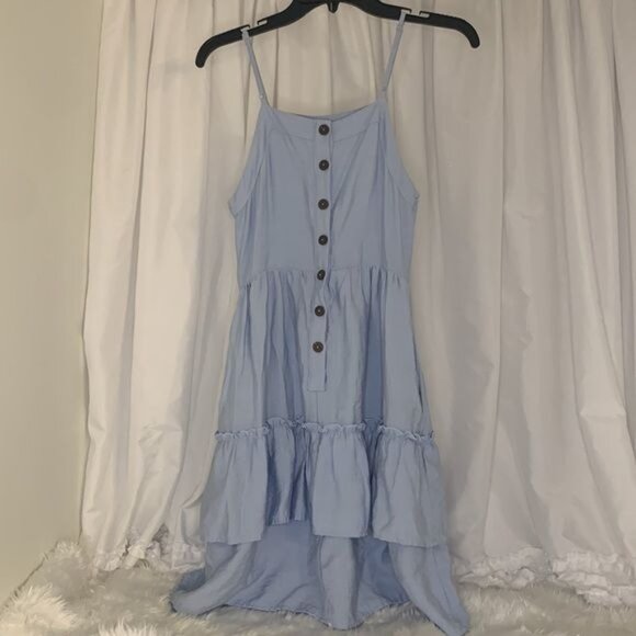 Altar’d State Light Blue Ruffle Layer Midi Summer Dress with Pockets Small - Picture 4 of 11